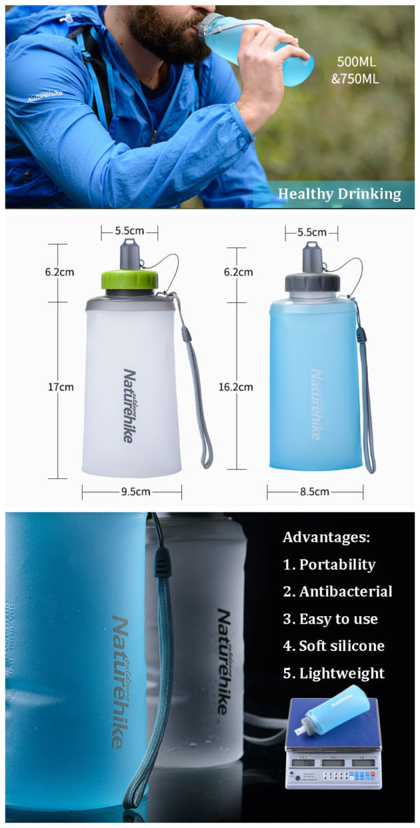 Bình nước thể thao gấp gọn NatureHike NH61A065-B 500ml